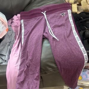 PINK Victoria's Secret Plum Marled Joggers with White Trim